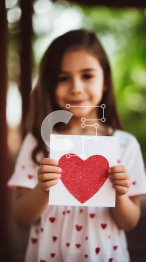 Intra Συλλεκτικό Ξύλινο Παζλ Plywood  4mm - Νεαρό κορίτσι που κρατά χαρτί κόκκινης καρδιάς σε εξωτερικούς χώρους Σε Ξύλινο Κουτί - Διαστάσεις Puzzle: 10x10 cm – 25 κομμάτια