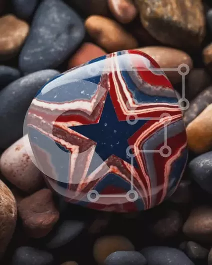 Intra Συλλεκτικό Ξύλινο Παζλ Plywood  4mm - Κόκκινος, λευκός και μπλε βράχος σε σχήμα αστεριού σε βότσαλα Σε Ξύλινο Κουτί - Διαστάσεις Puzzle: 10x10 cm – 25 κομμάτια