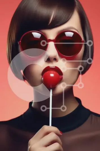 Intra Συλλεκτικό Ξύλινο Παζλ Plywood  4mm - Μοντέρνα γυναίκα με κόκκινα γυαλιά ηλίου και γλειφιτζούρι Σε Ξύλινο Κουτί - Διαστάσεις Puzzle: 10x10 cm – 25 κομμάτια