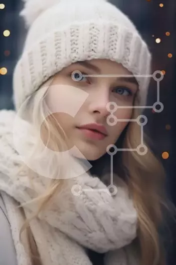 Intra Συλλεκτικό Ξύλινο Παζλ Plywood  4mm - Όμορφη νεαρή γυναίκα με άσπρο καπέλο, κασκόλ και φασόλια Σε Ξύλινο Κουτί - Διαστάσεις Puzzle: 10x10 cm – 25 κομμάτια