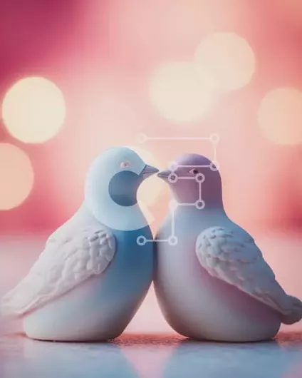 Intra Συλλεκτικό Ξύλινο Παζλ Plywood  4mm - Ρομαντικά ειδώλια πουλιών σε ροζ και μπλε Σε Ξύλινο Κουτί - Διαστάσεις: 10x10 cm – 25 κομμάτια