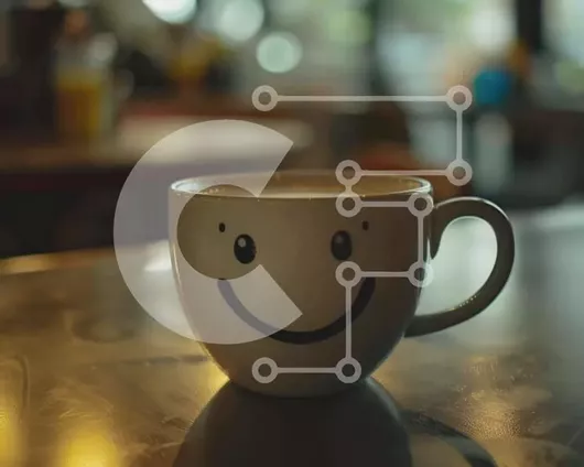 Intra Συλλεκτικό Ξύλινο Παζλ Plywood  4mm - Φλιτζάνι καφέ Smiley Face στο τραπέζι Σε Ξύλινο Κουτί - Διαστάσεις: 10x10 cm – 25 κομμάτια