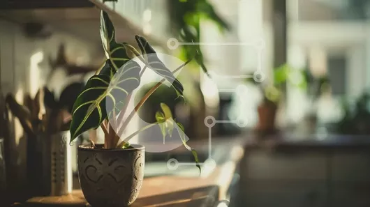 Intra Συλλεκτικό Ξύλινο Παζλ Plywood  4mm - Φυτό σε γλάστρα στον πάγκο της κουζίνας μπροστά από το παράθυρο Σε Ξύλινο Κουτί - Διαστάσεις Puzzle: 10x10 cm – 25 κομμάτια