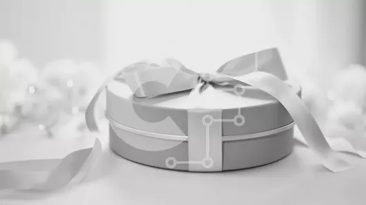 Intra Συλλεκτικό Ξύλινο Παζλ Plywood  4mm - Γκρι κουτί δώρου με λευκή κορδέλα και φιόγκο σε λευκό φόντο Σε Ξύλινο Κουτί - Διαστάσεις Puzzle: 10x10 cm – 25 κομμάτια