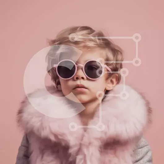 Intra Συλλεκτικό Ξύλινο Παζλ Plywood  4mm - Αξιολάτρευτη εικόνα νεαρής κοπέλας με ροζ γυαλιά ηλίου και γούνινο παλτό Σε Ξύλινο Κουτί - Διαστάσεις Puzzle: 10x10 cm – 25 κομμάτια