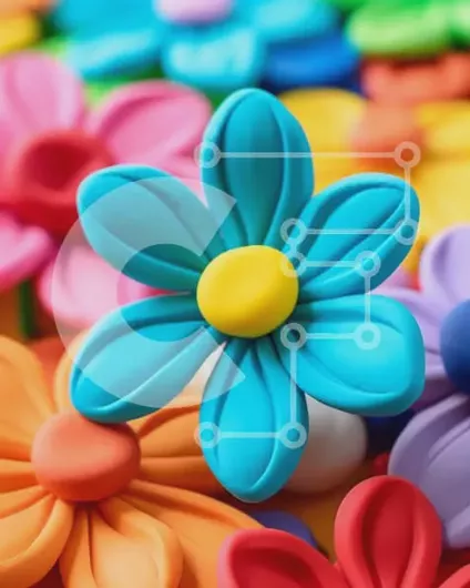 Intra Συλλεκτικό Ξύλινο Παζλ Plywood  4mm - Πολύχρωμα πλαστικά λουλούδια σε κύκλο Σε Ξύλινο Κουτί - Διαστάσεις Puzzle: 10x10 cm – 25 κομμάτια