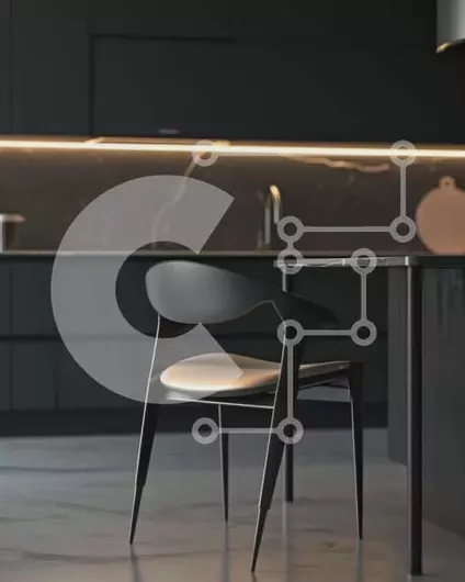 Intra Συλλεκτικό Ξύλινο Παζλ Plywood  4mm - Μοντέρνα Κουζίνα με Μαύρο Ντουλάπι και Ανοιχτή Κάτοψη Σε Ξύλινο Κουτί - Διαστάσεις Puzzle: 10x10 cm – 25 κομμάτια