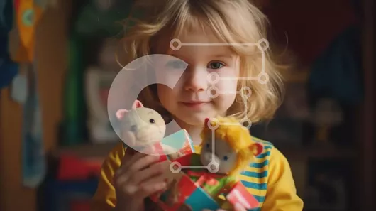 Intra Συλλεκτικό Ξύλινο Παζλ Plywood  4mm - Χαρούμενη στιγμή: Νεαρό κορίτσι που παίζει με γεμιστά ζώα Σε Ξύλινο Κουτί - Διαστάσεις Puzzle: 10x10 cm – 25 κομμάτια