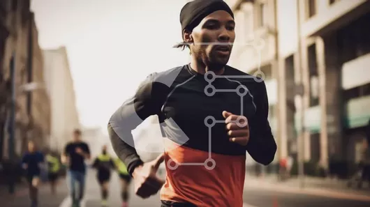 Intra Συλλεκτικό Ξύλινο Παζλ Plywood  4mm - Άνδρας που τρέχει στην οδό της πόλης με φόντο το μπλε ουρανό Σε Ξύλινο Κουτί - Διαστάσεις Puzzle: 10x10 cm – 25 κομμάτια