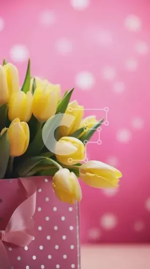 Intra Συλλεκτικό Ξύλινο Παζλ Plywood  4mm - Ροζ κουτί με φρέσκες κίτρινες τουλίπες Σε Ξύλινο Κουτί - Διαστάσεις: 10x10 cm – 25 κομμάτια