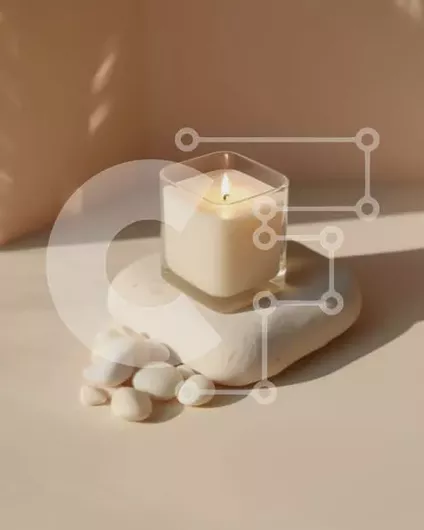 Intra Συλλεκτικό Ξύλινο Παζλ Plywood  4mm - Όμορφη εικόνα ενός λευκού κεριού σε μια πέτρινη επιφάνεια Σε Ξύλινο Κουτί - Διαστάσεις Puzzle: 10x10 cm – 25 κομμάτια