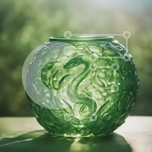 Intra Συλλεκτικό Ξύλινο Παζλ Plywood  4mm - Πράσινο γυάλινο βάζο με σχέδιο φιδιού Σε Ξύλινο Κουτί - Διαστάσεις Puzzle: 10x10 cm – 25 κομμάτια