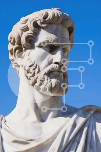 Intra Συλλεκτικό Ξύλινο Παζλ Plywood  4mm - Άγαλμα αρχαίου Έλληνα ανθρώπου ενάντια στο γαλάζιο του ουρανού Σε Ξύλινο Κουτί - Διαστάσεις Puzzle: 10x10 cm – 25 κομμάτια