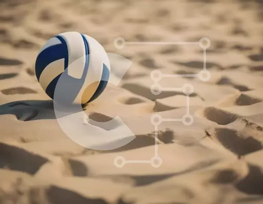 Intra Συλλεκτικό Ξύλινο Παζλ Plywood  4mm - Μπλε και άσπρη μπάλα βόλεϊ στην παραλία Σε Ξύλινο Κουτί - Διαστάσεις Puzzle: 10x10 cm – 25 κομμάτια