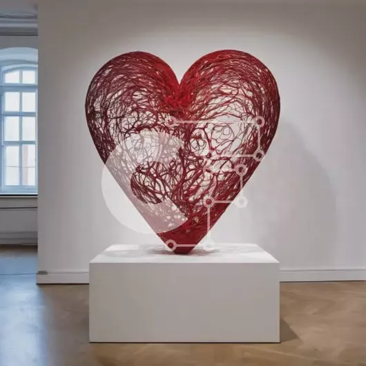 Intra Συλλεκτικό Ξύλινο Παζλ Plywood  4mm - Μεγάλη κόκκινη καρδιά γλυπτό σε γκαλερί τέχνης ή μουσείο Σε Ξύλινο Κουτί - Διαστάσεις Puzzle: 10x10 cm – 25 κομμάτια