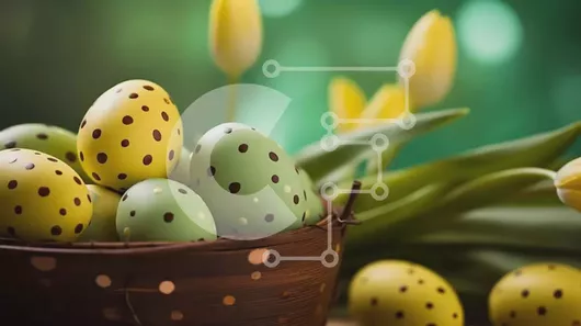 Intra Συλλεκτικό Ξύλινο Παζλ Plywood  4mm - Πολύχρωμο Πασχαλινό καλάθι αυγών με τουλίπες Σε Ξύλινο Κουτί - Διαστάσεις: 10x10 cm – 25 κομμάτια