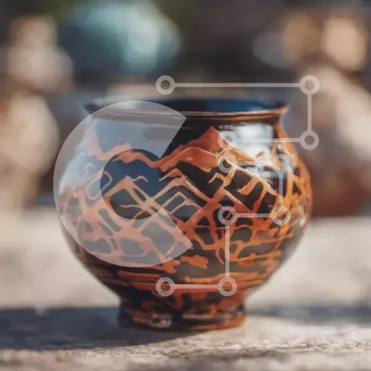 Intra Συλλεκτικό Ξύλινο Παζλ Plywood  4mm - Μαύρο και πορτοκαλί κεραμικό βάζο με περίπλοκα σχέδια Σε Ξύλινο Κουτί - Διαστάσεις Puzzle: 10x10 cm – 25 κομμάτια