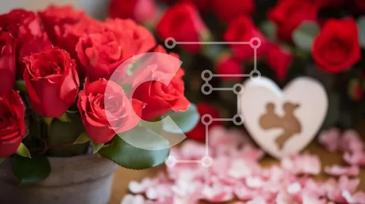 Intra Συλλεκτικό Ξύλινο Παζλ Plywood  4mm - Ρομαντική διακόσμηση του Αγίου Βαλεντίνου με κόκκινα τριαντάφυλλα Σε Ξύλινο Κουτί - Διαστάσεις Puzzle: 10x10 cm – 25 κομμάτια