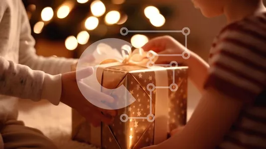 Intra Συλλεκτικό Ξύλινο Παζλ Plywood  4mm - Παιδιά που κρατούν ένα χρυσό κουτί δώρου με φώτα Σε Ξύλινο Κουτί - Διαστάσεις Puzzle: 10x10 cm – 25 κομμάτια