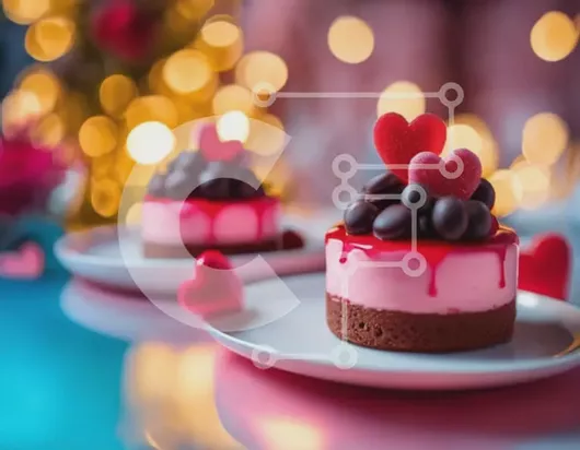 Intra Συλλεκτικό Ξύλινο Παζλ Plywood  4mm - Ρομαντικά επιδόρπια για την ημέρα του Αγίου Βαλεντίνου με κέικ σοκολάτας σε σχήμα καρδιάς και κόκκινα τριαντάφυλλα Σε Ξύλινο Κουτί - Διαστάσεις: 10x10 cm – 25 κομμάτια