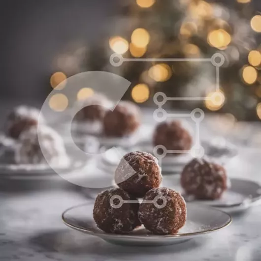 Intra Συλλεκτικό Ξύλινο Παζλ Plywood  4mm - Χριστουγεννιάτικα επιδόρπια με λευκά πιάτα και σοκολατένιες μπάλες Σε Ξύλινο Κουτί - Διαστάσεις: 10x10 cm – 25 κομμάτια