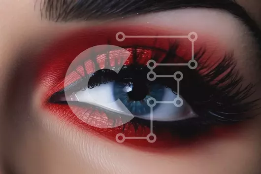 Intra Συλλεκτικό Ξύλινο Παζλ Plywood  4mm - Εκπληκτικό γυναικείο μάτι με κόκκινο μακιγιάζ και μακριές βλεφαρίδες Σε Ξύλινο Κουτί - Διαστάσεις Puzzle: 10x10 cm – 25 κομμάτια