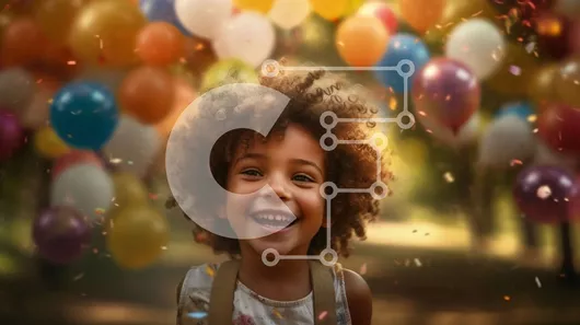 Intra Συλλεκτικό Ξύλινο Παζλ Plywood  4mm - Ευτυχισμένο κορίτσι που περιβάλλεται από πολύχρωμα μπαλόνια σε ένα πράσινο χωράφι Σε Ξύλινο Κουτί - Διαστάσεις Puzzle: 10x10 cm – 25 κομμάτια