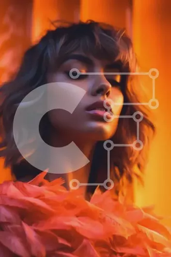 Intra Συλλεκτικό Ξύλινο Παζλ Plywood  4mm - Κομψό πορτρέτο γυναίκας με πορτοκαλί φτερωτό φόρεμα Σε Ξύλινο Κουτί - Διαστάσεις Puzzle: 10x10 cm – 25 κομμάτια