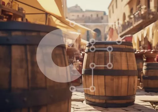 Intra Συλλεκτικό Ξύλινο Παζλ Plywood  4mm - Υπαίθρια αγορά με ξύλινα βαρέλια και εμπορεύματα που εμφανίζονται Σε Ξύλινο Κουτί - Διαστάσεις Puzzle: 10x10 cm – 25 κομμάτια