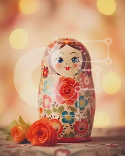 Intra Συλλεκτικό Ξύλινο Παζλ Plywood  4mm - Ρωσική κούκλα φωλιάσματος με πορτοκαλί λουλούδι Σε Ξύλινο Κουτί - Διαστάσεις: 10x10 cm – 25 κομμάτια