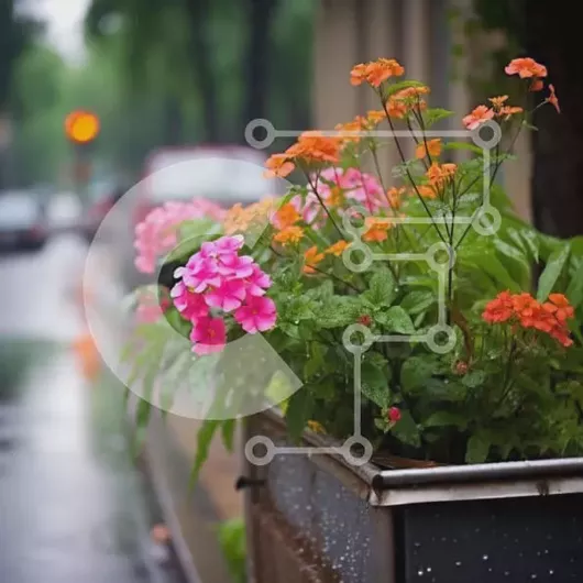 Intra Συλλεκτικό Ξύλινο Παζλ Plywood  4mm - Γωνία του δρόμου με γλάστρες και παρκαρισμένα αυτοκίνητα Σε Ξύλινο Κουτί - Διαστάσεις: 10x10 cm – 25 κομμάτια