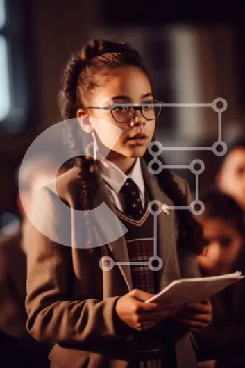 Intra Συλλεκτικό Ξύλινο Παζλ Plywood  4mm - Ασπρόμαυρη εικόνα ενός νεαρού κοριτσιού σε μια σχολική αίθουσα Σε Ξύλινο Κουτί - Διαστάσεις Puzzle: 10x10 cm – 25 κομμάτια