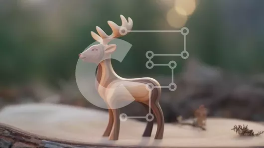 Intra Συλλεκτικό Ξύλινο Παζλ Plywood  4mm - Ξύλινο ειδώλιο ελαφιού σε ένα παλιό κούτσουρο δέντρου στο δάσος Σε Ξύλινο Κουτί - Διαστάσεις: 10x10 cm – 25 κομμάτια