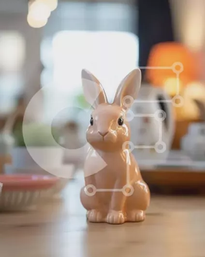 Intra Συλλεκτικό Ξύλινο Παζλ Plywood  4mm - Τραπέζι με θέμα το Πάσχα με κεραμικό ειδώλιο κουνελιού Σε Ξύλινο Κουτί - Διαστάσεις Puzzle: 10x10 cm – 25 κομμάτια