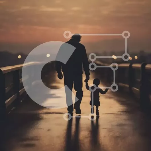 Intra Συλλεκτικό Ξύλινο Παζλ Plywood  4mm - Ηλικιωμένος άνδρας και παιδί που περπατούν στη γέφυρα Σε Ξύλινο Κουτί - Διαστάσεις Puzzle: 10x10 cm – 25 κομμάτια