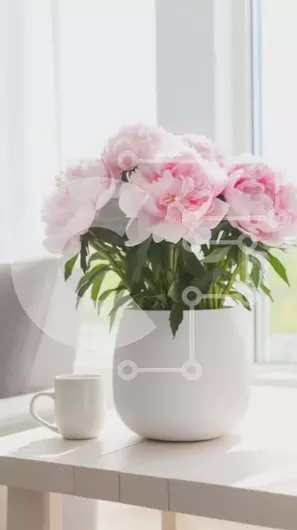 Intra Συλλεκτικό Ξύλινο Παζλ Plywood  4mm - Λευκό Τραπεζάκι σαλονιού με ροζ λουλούδια και φλιτζάνι σε φωτεινό δωμάτιο Σε Ξύλινο Κουτί - Διαστάσεις Puzzle: 10x10 cm – 25 κομμάτια