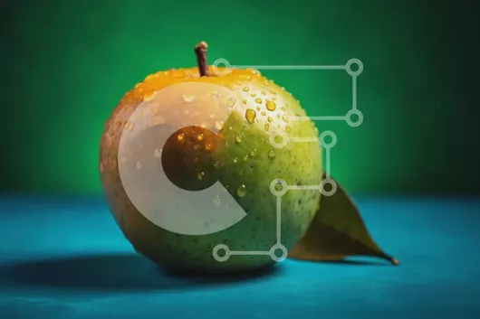 Intra Συλλεκτικό Ξύλινο Παζλ Plywood  4mm - Φρεσκοκομμένο ώριμο πορτοκάλι με σταγονίδια νερού σε μια πράσινη επιφάνεια Σε Ξύλινο Κουτί - Διαστάσεις: 10x10 cm – 25 κομμάτια