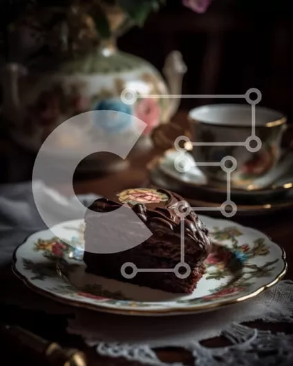 Intra Συλλεκτικό Ξύλινο Παζλ Plywood  4mm - Κέικ σοκολάτας σε ένα υπέροχο τραπέζι με φλιτζάνι τσαγιού και πιατάκι Σε Ξύλινο Κουτί - Διαστάσεις: 10x10 cm – 25 κομμάτια