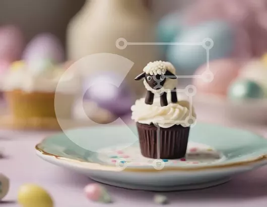 Intra Συλλεκτικό Ξύλινο Παζλ Plywood  4mm - Cupcake με πασχαλινό θέμα με ειδώλιο προβάτου και πολύχρωμα αυγά Σε Ξύλινο Κουτί - Διαστάσεις: 10x10 cm – 25 κομμάτια