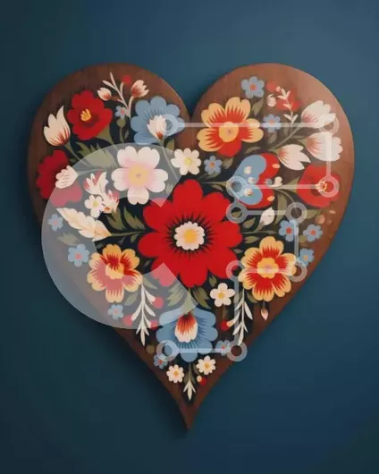 Intra Συλλεκτικό Ξύλινο Παζλ Plywood  4mm - Πολύχρωμο λουλούδι διακοσμημένο Ξύλινο αντικείμενο σε σχήμα καρδιάς Σε Ξύλινο Κουτί - Διαστάσεις Puzzle: 10x10 cm – 25 κομμάτια