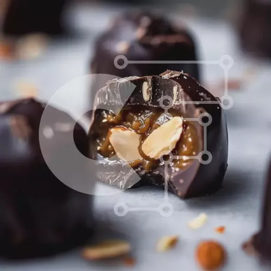 Intra Συλλεκτικό Ξύλινο Παζλ Plywood  4mm - Ομάδα από τρούφες σοκολάτας και κομμάτια μαύρης σοκολάτας σε χαρτί περγαμηνής Σε Ξύλινο Κουτί - Διαστάσεις: 10x10 cm – 25 κομμάτια