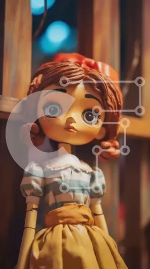 Intra Συλλεκτικό Ξύλινο Παζλ Plywood  4mm - Χαριτωμένη κούκλα με μακριά κόκκινα μαλλιά σε κίτρινο και λευκό ριγέ φόρεμα Σε Ξύλινο Κουτί - Διαστάσεις Puzzle: 10x10 cm – 25 κομμάτια