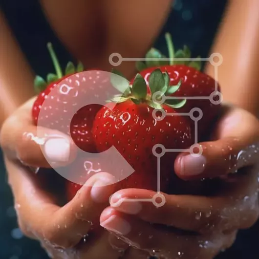 Intra Συλλεκτικό Ξύλινο Παζλ Plywood  4mm - Όμορφη εικόνα μιας γυναίκας που κρατά τρεις φράουλες Σε Ξύλινο Κουτί - Διαστάσεις Puzzle: 10x10 cm – 25 κομμάτια