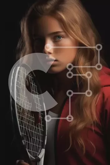 Intra Συλλεκτικό Ξύλινο Παζλ Plywood  4mm - Νεαρή γυναίκα με πορτοκαλί ρακέτα τένις Σε Ξύλινο Κουτί - Διαστάσεις Puzzle: 10x10 cm – 25 κομμάτια