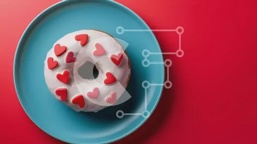 Intra Συλλεκτικό Ξύλινο Παζλ Plywood  4mm - Ντόνατ σε σχήμα καρδιάς με κόκκινες καρδιές σε μπλε φόντο Σε Ξύλινο Κουτί - Διαστάσεις: 10x10 cm – 25 κομμάτια