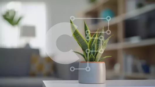 Intra Συλλεκτικό Ξύλινο Παζλ Plywood  4mm - Μικρό φυτό σε γλάστρα σε λευκό τραπέζι στο σαλόνι Σε Ξύλινο Κουτί - Διαστάσεις Puzzle: 10x10 cm – 25 κομμάτια