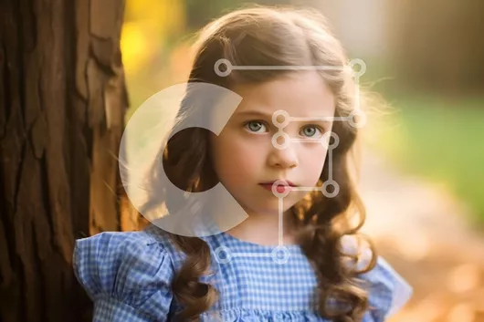 Intra Συλλεκτικό Ξύλινο Παζλ Plywood  4mm - Αξιολάτρευτη εικόνα ενός νεαρού κοριτσιού με μπλε και άσπρο καρό φόρεμα που στέκεται σε ένα πάρκο Σε Ξύλινο Κουτί - Διαστάσεις Puzzle: 10x10 cm – 25 κομμάτια