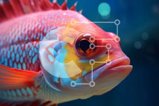 Intra Συλλεκτικό Ξύλινο Παζλ Plywood  4mm - Κοντινή όψη ενός λαμπερού κόκκινου ψαριού με μεγάλα μάτια και μακρύ ρύγχος Σε Ξύλινο Κουτί - Διαστάσεις: 10x10 cm – 25 κομμάτια