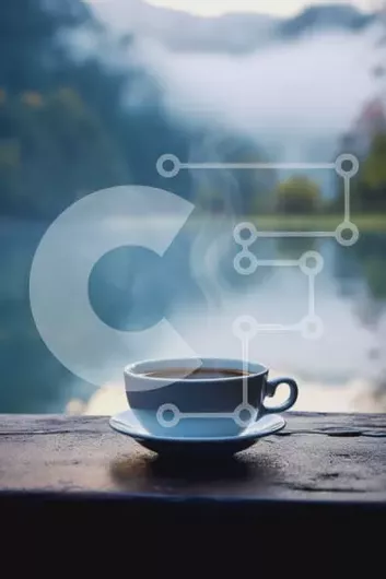 Intra Συλλεκτικό Ξύλινο Παζλ Plywood  4mm - Φλιτζάνι καφέ δίπλα σε μια όμορφη λίμνη με βουνά Σε Ξύλινο Κουτί - Διαστάσεις: 10x10 cm – 25 κομμάτια