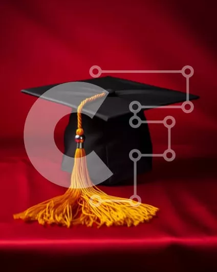 Intra Συλλεκτικό Ξύλινο Παζλ Plywood  4mm - Μαύρο και κίτρινο καπάκι αποφοίτησης σε κόκκινο πανί Σε Ξύλινο Κουτί - Διαστάσεις Puzzle: 10x10 cm – 25 κομμάτια